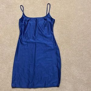 blue satin short dress
